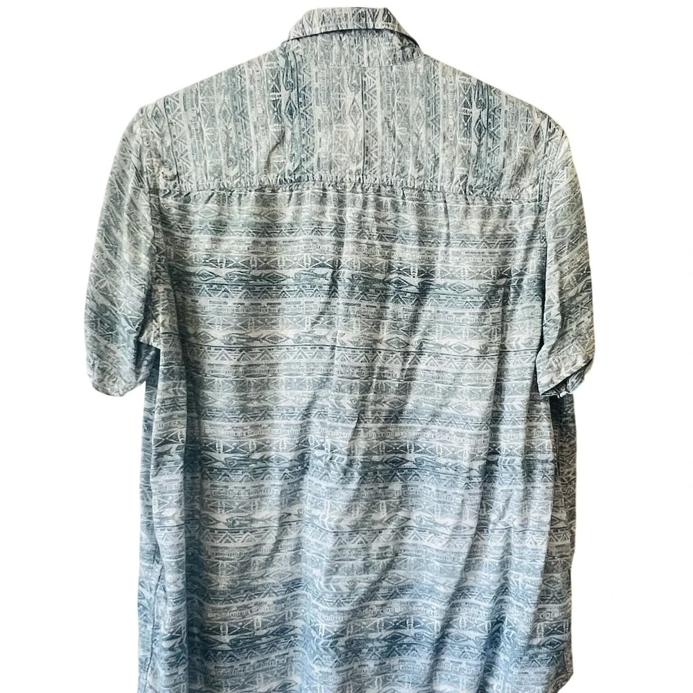 North River Mens Blue Steel Geometric Print Tencel Rayon Button Up Shirt Large
